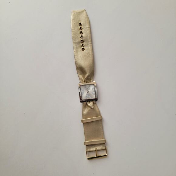 Vintage Watches Gold Wide Strap Square Dial Watch Bold Y2K Glam Statement - Picture 1 of 10